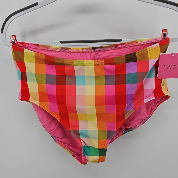 Kate Spade Rainbow Gingham Bikini Set Ruffle Top High Waist Bottom NWT - Picture 9 of 9